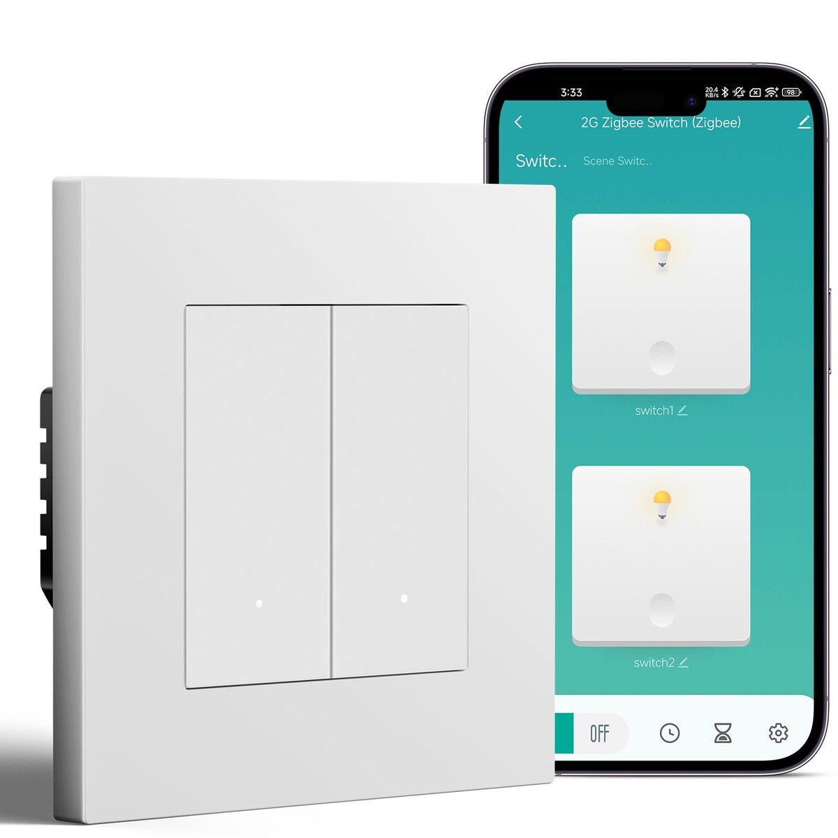 BSEED Smart Zigbee Light Switch (With Neutral) Hub required Switch work with tuya Alexa Light Switches Bseedswitch White 2 Gang Plastic