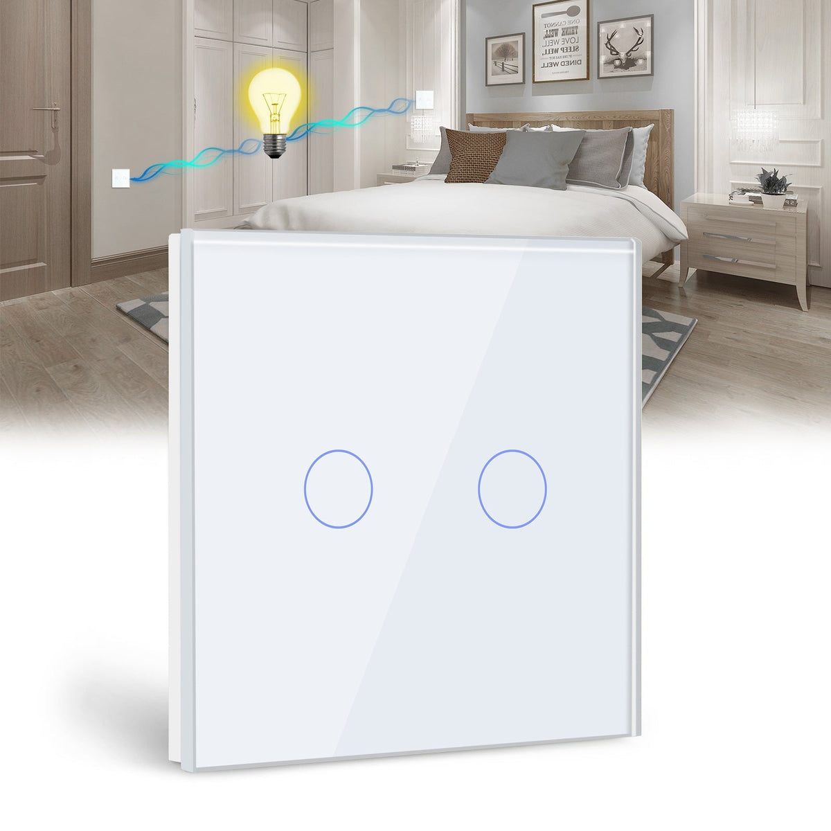 BSEED Touch Switches 1/2/3/4 Gang 1/2 Way No Neutral Light Switches Bseedswitch white 2 Gang 2 way