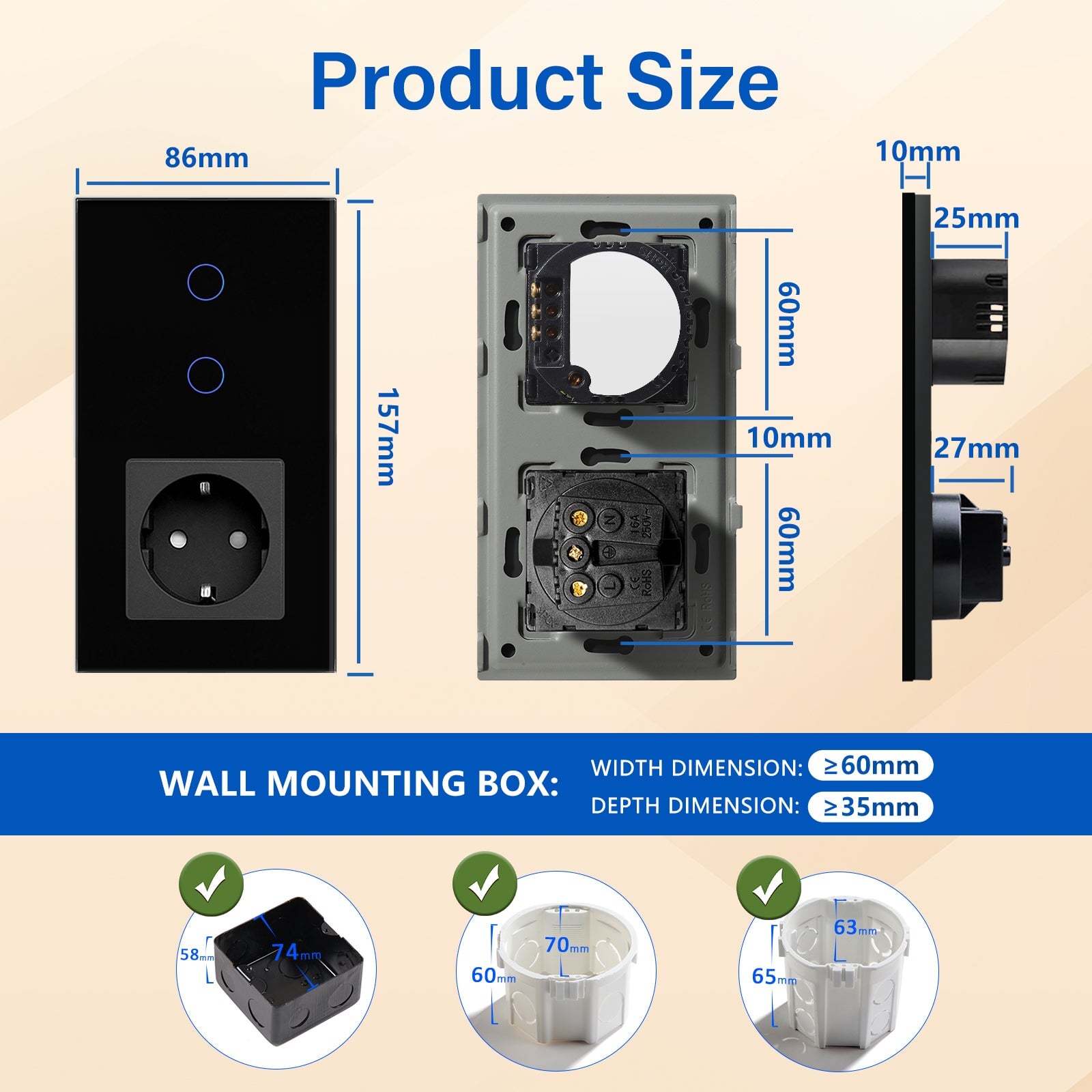 Bseed 1/2/3 Gang 1/2/3 Way Touch Light Switch with Eu Socket 300W Wall Plates & Covers Bseedswitch 