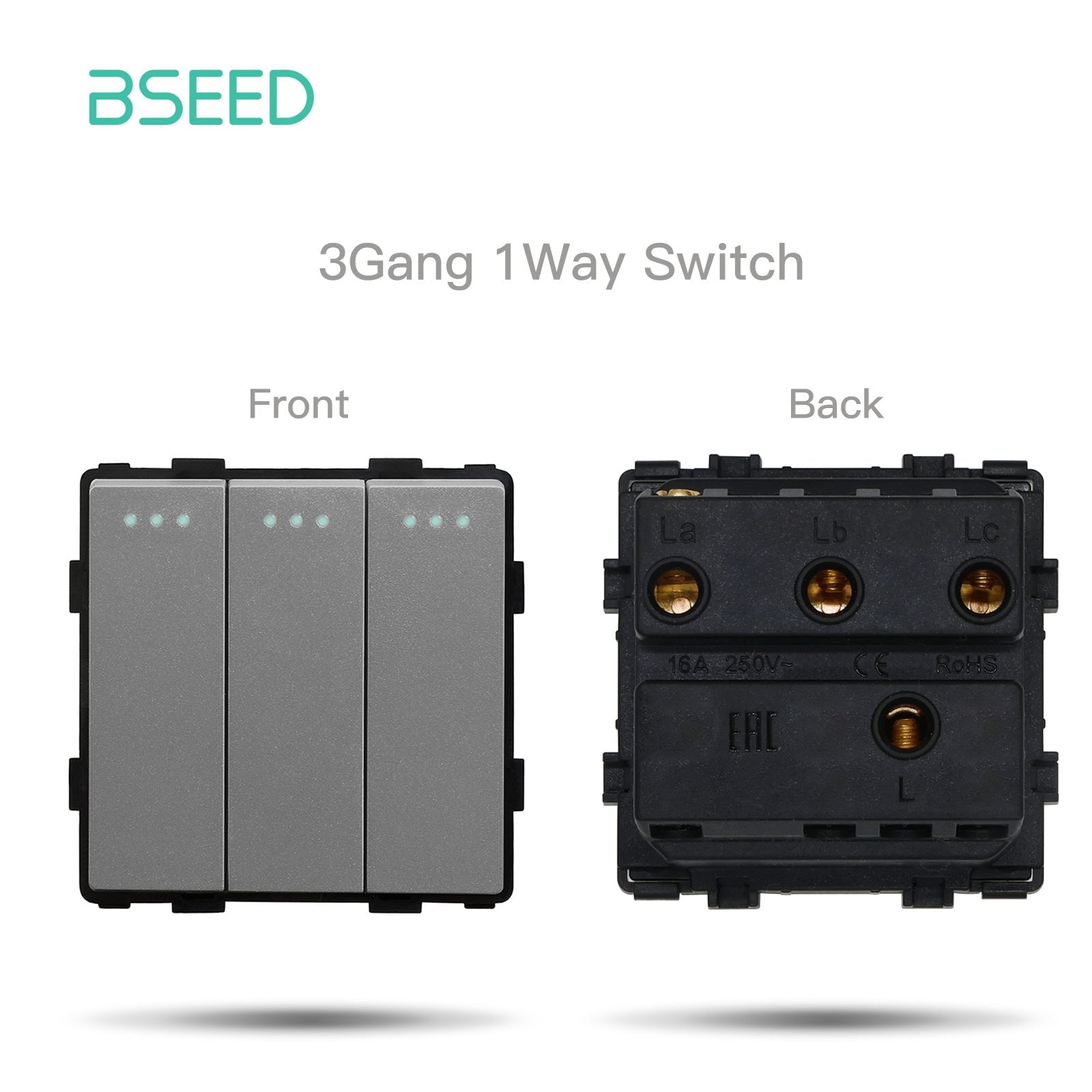 Bseed Crystal Glass Frame Smart Switch Socket Frame USB RJ45 Socket TV Satellite Wall Plug Function Parts DIY Free Combination Grey Color socket Bseedswitch Mechanical 3 Gang 1 Way 