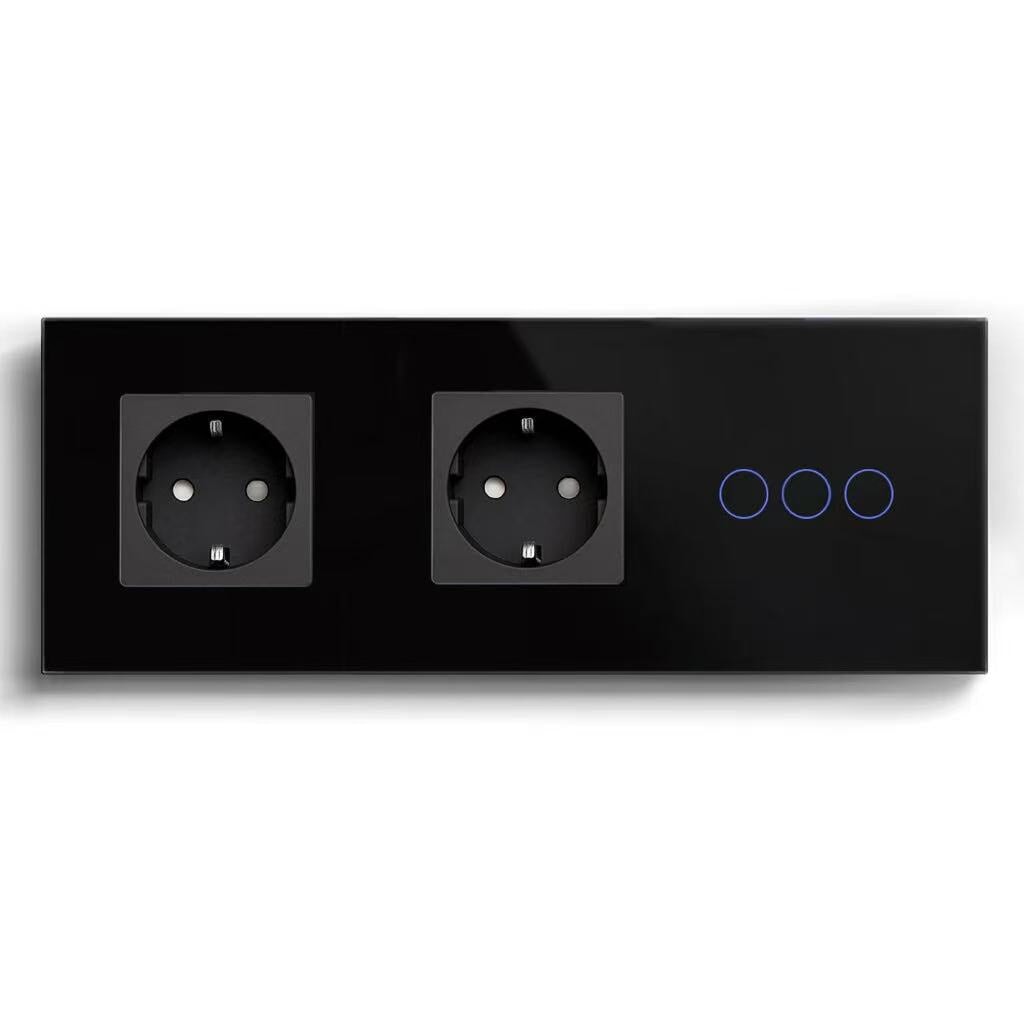 BSEED Product Customization Bseedswitch double eu socket with 3gang 1way touch switch 