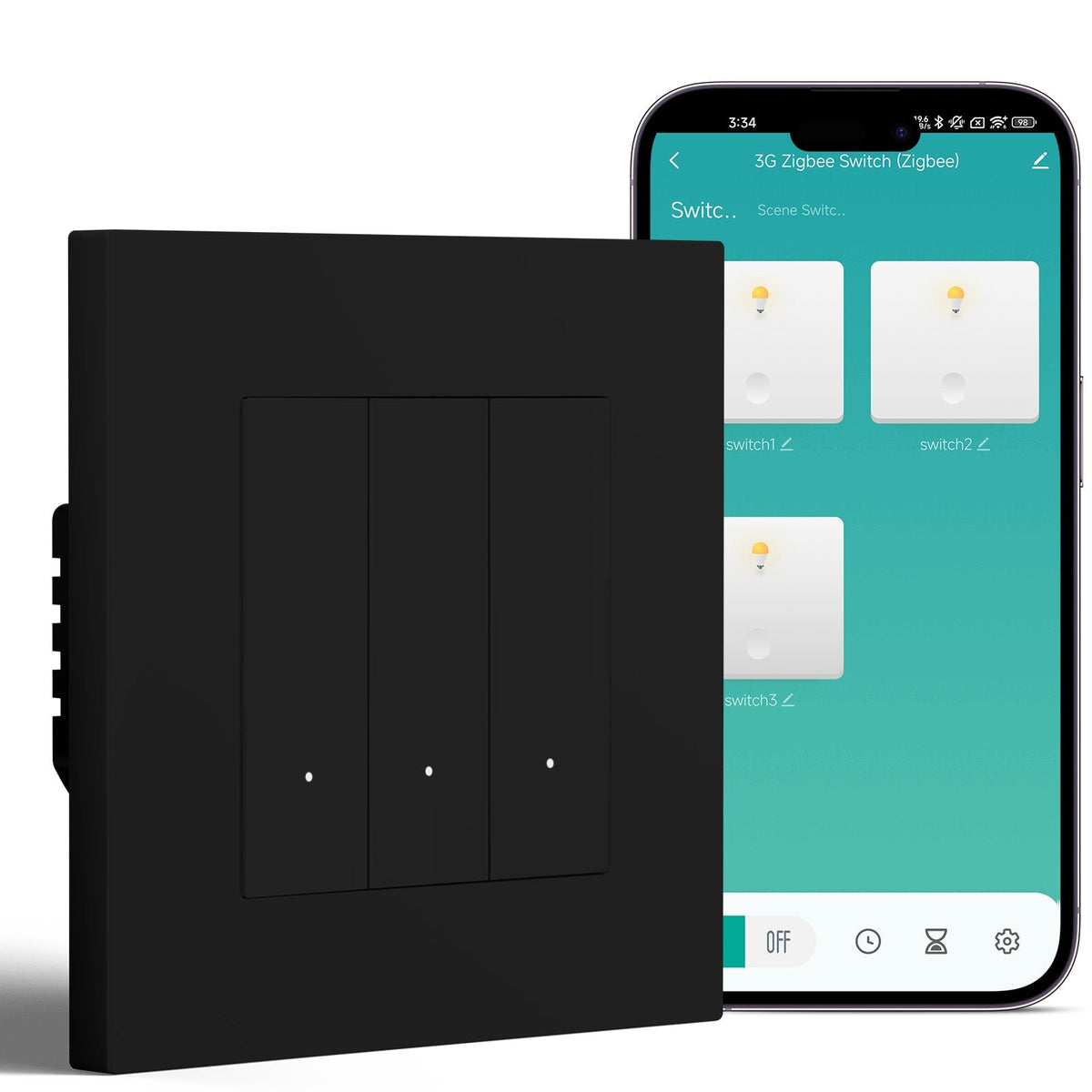 BSEED Smart Zigbee Light Switch (With Neutral) Hub required Switch work with tuya Alexa Light Switches Bseedswitch Black 3 Gang Plastic