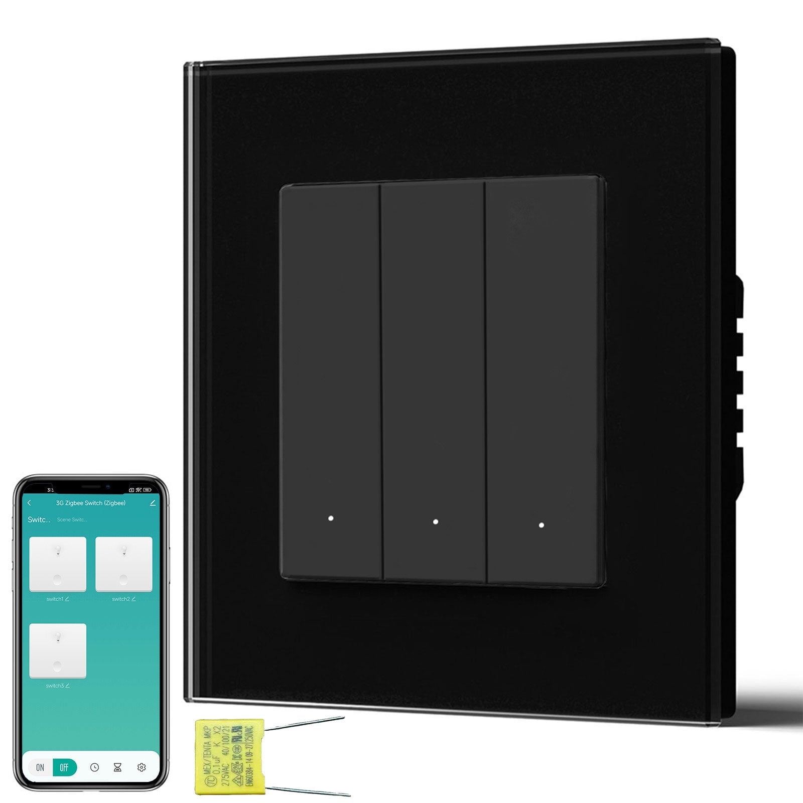 BSEED Echo Smart Zigbee Light Switch (No Neutral) Hub required Switch Light Switches Bseedswitch Black Glass 3 Gang