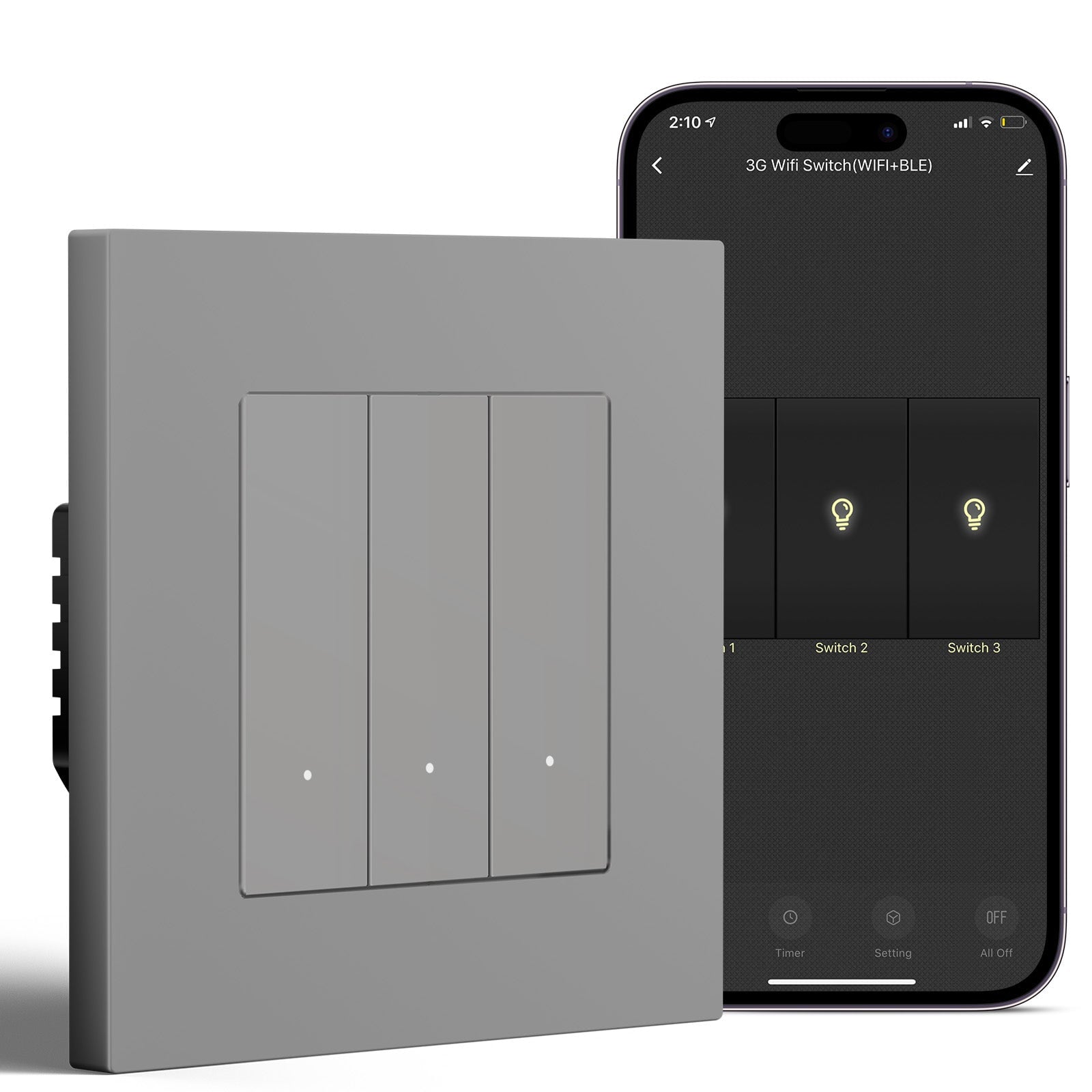 BSEED Smart Wifi Light Switch (With Neutral) Light Switches Bseedswitch Grey 3 Gang Plastic