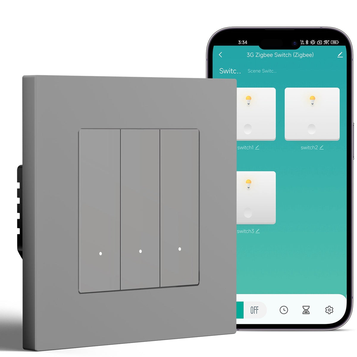BSEED Smart Zigbee Light Switch (With Neutral) Hub required Switch work with tuya Alexa Light Switches Bseedswitch Grey 3 Gang Plastic