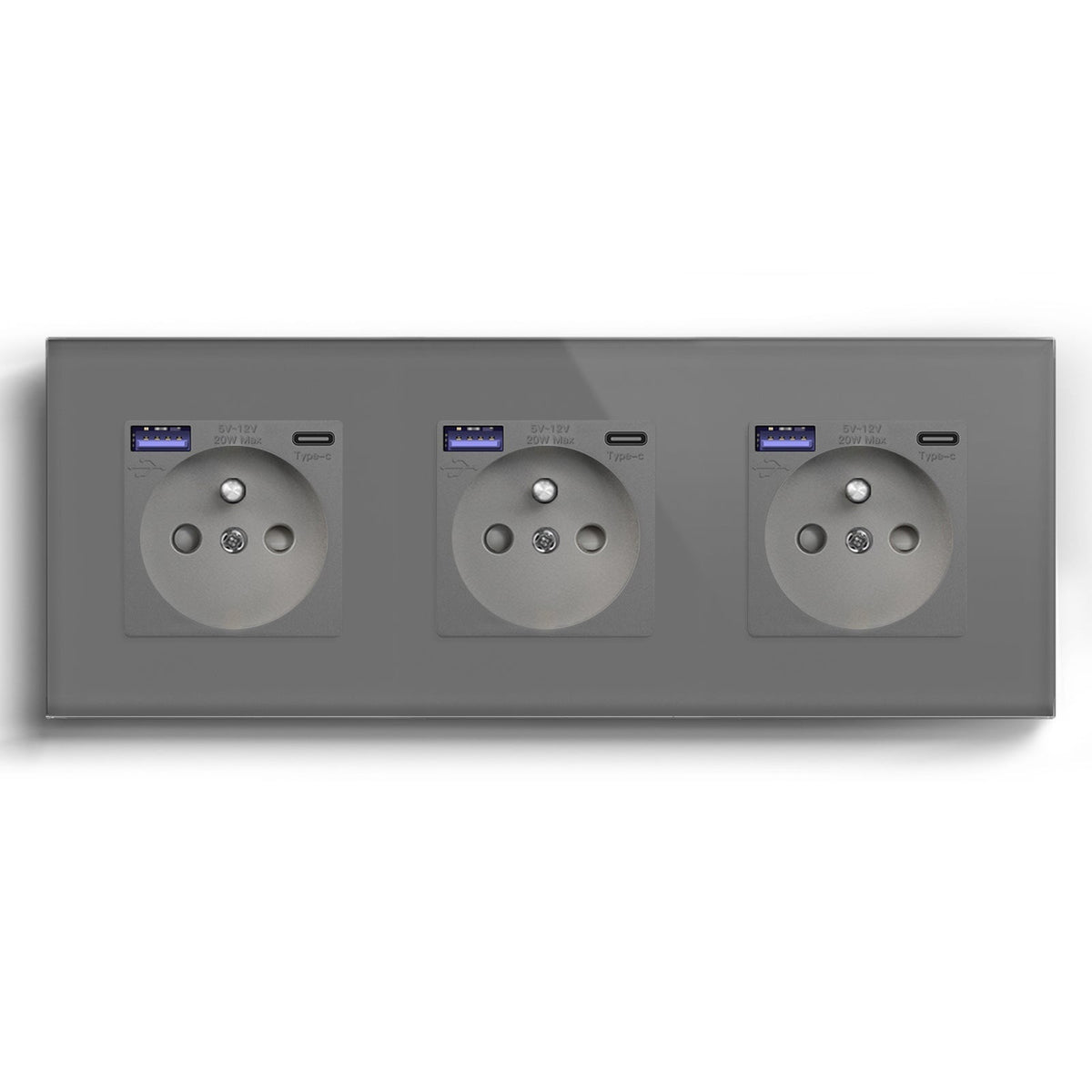BSEED FR sockets with 20W PD Fast Charge Type-C Interface Outlet Wall Socket Power Outlets & Sockets Bseedswitch Grey Triple 