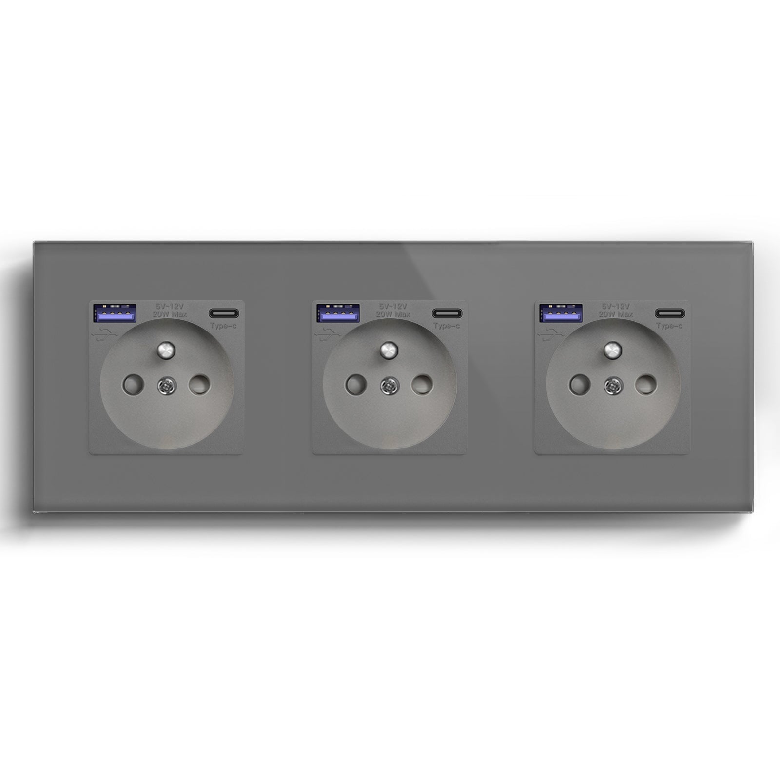 BSEED FR sockets with 20W PD Fast Charge Type-C Interface Outlet Wall Socket Power Outlets & Sockets Bseedswitch Grey Triple 