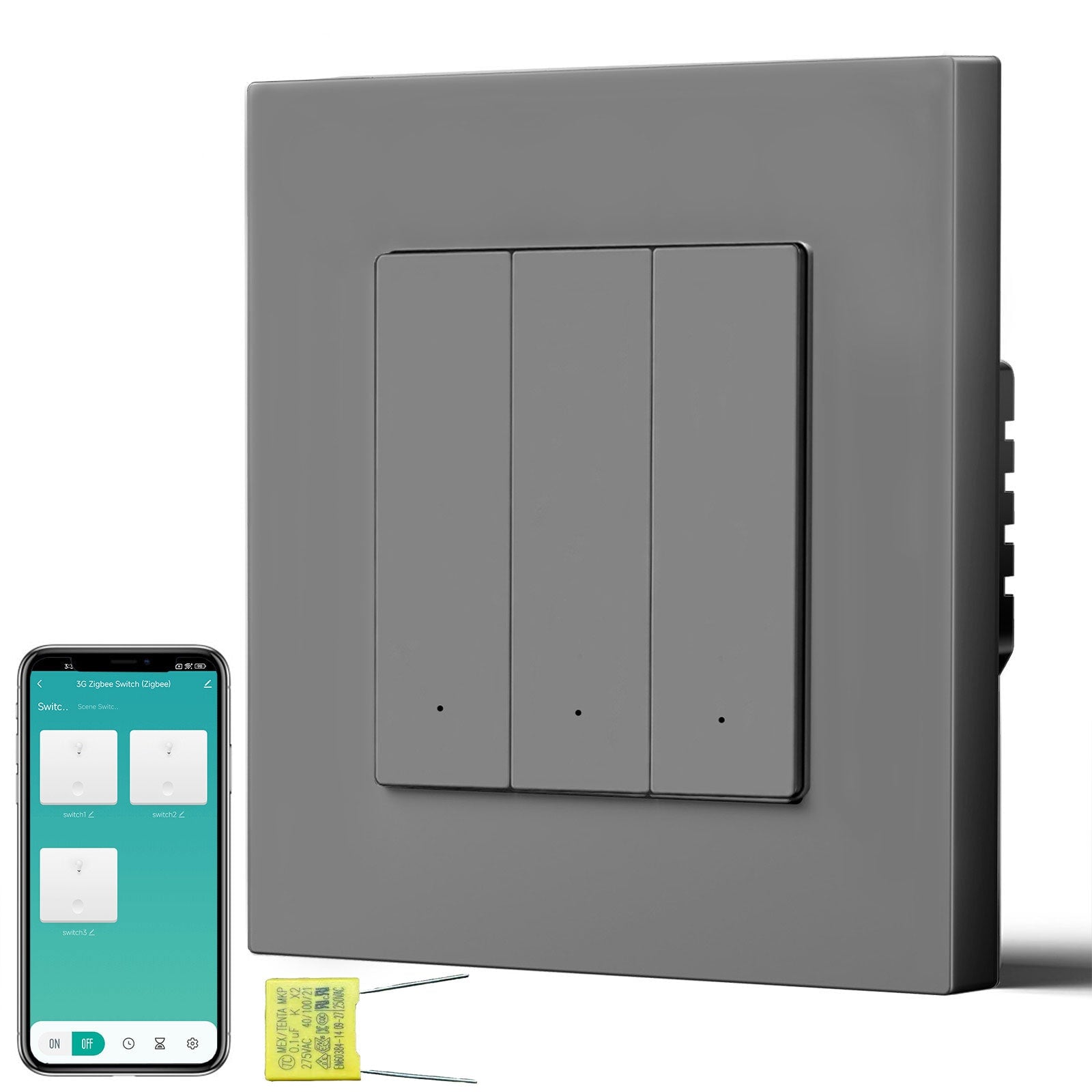 BSEED Echo Smart Zigbee Light Switch (No Neutral) Hub required Switch Light Switches Bseedswitch Grey Plastic 3 Gang