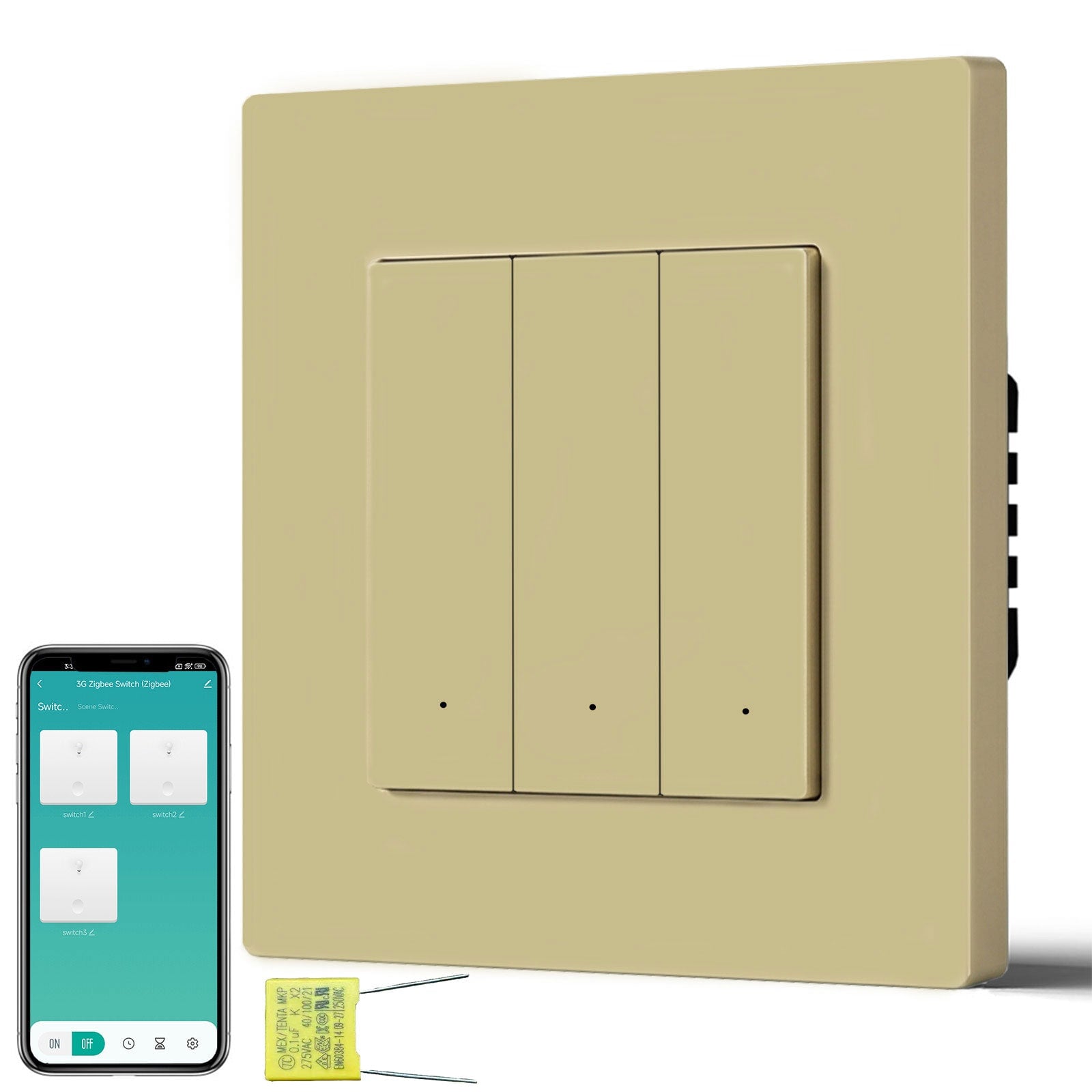 BSEED Echo Smart Zigbee Light Switch (No Neutral) Hub required Switch Light Switches Bseedswitch Gold Plastic 3 Gang