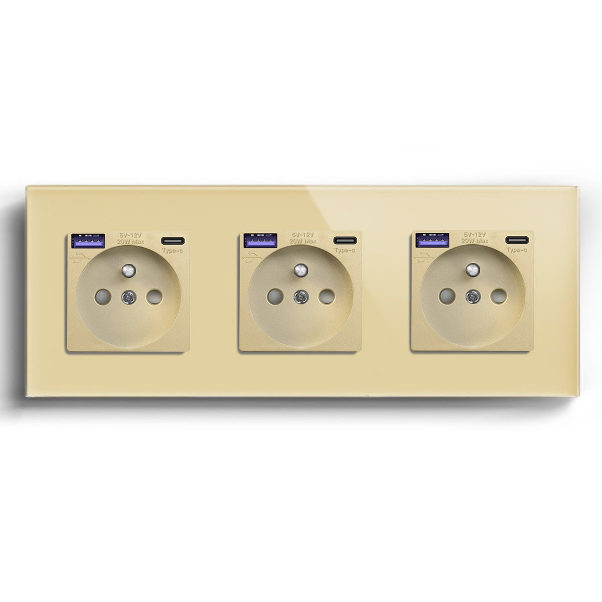 BSEED FR sockets with 20W PD Fast Charge Type-C Interface Outlet Wall Socket Power Outlets & Sockets Bseedswitch Gold Triple 