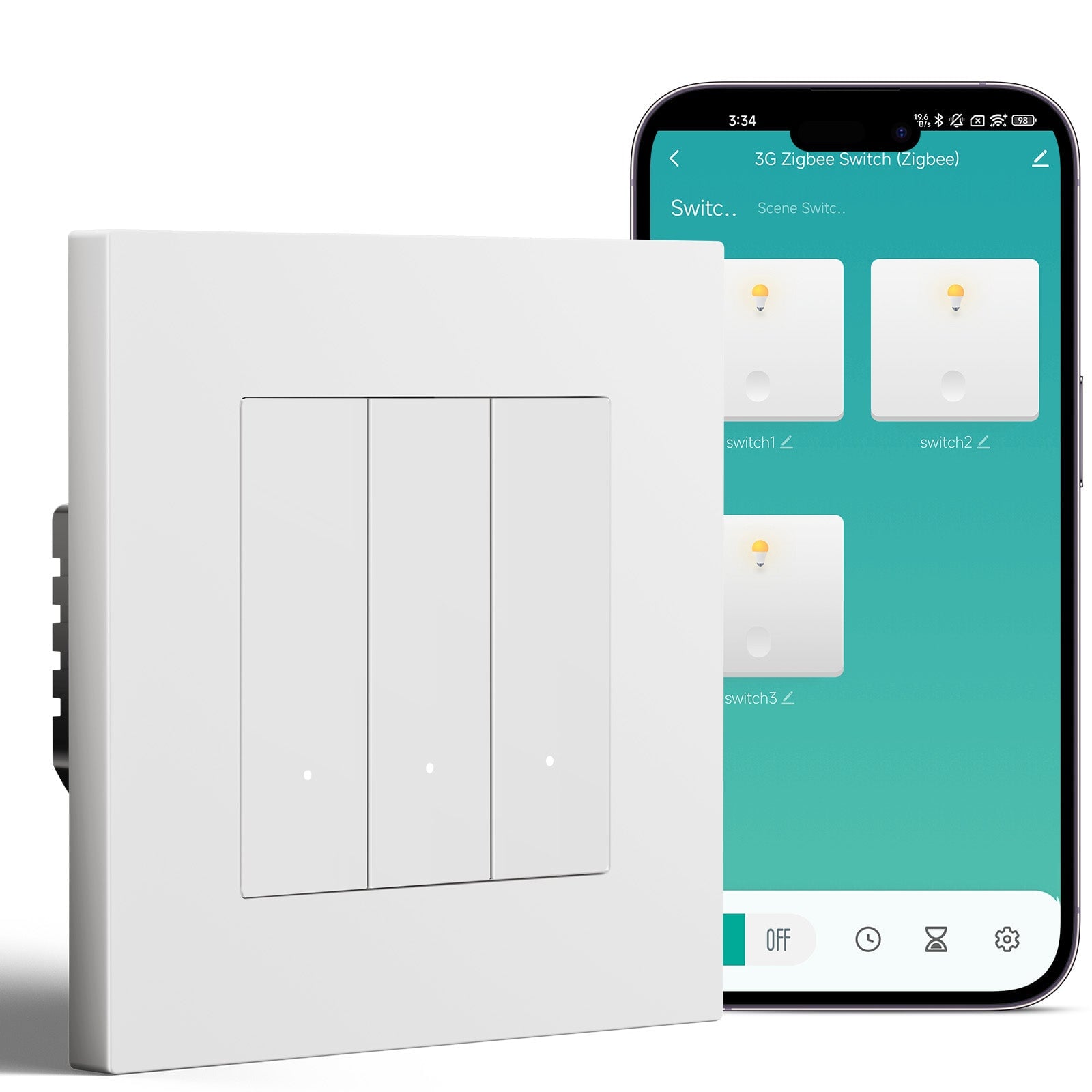 BSEED Smart Zigbee Light Switch (With Neutral) Hub required Switch work with tuya Alexa Light Switches Bseedswitch White 3 Gang Plastic
