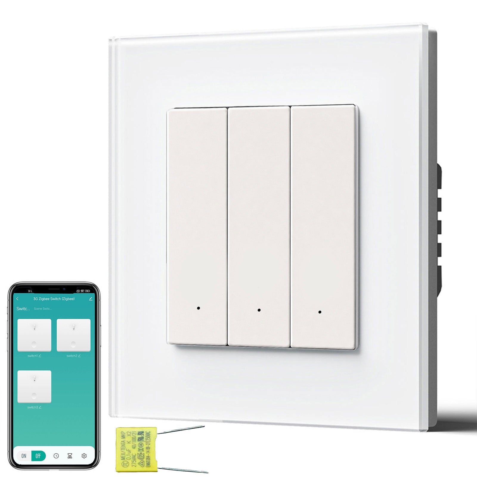 BSEED Echo Smart Zigbee Light Switch (No Neutral) Hub required Switch Light Switches Bseedswitch White Glass 3 Gang