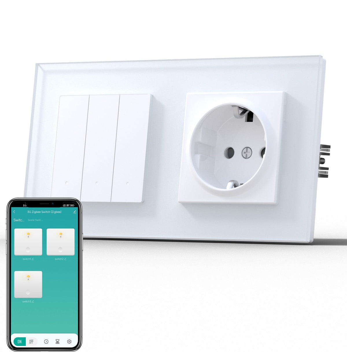 BSEED Smart Zigbee Light Switch (With Neutral) Socket For Type F Plug Eu Electric Power Socket Light Switches Bseedswitch White 3 Gang 