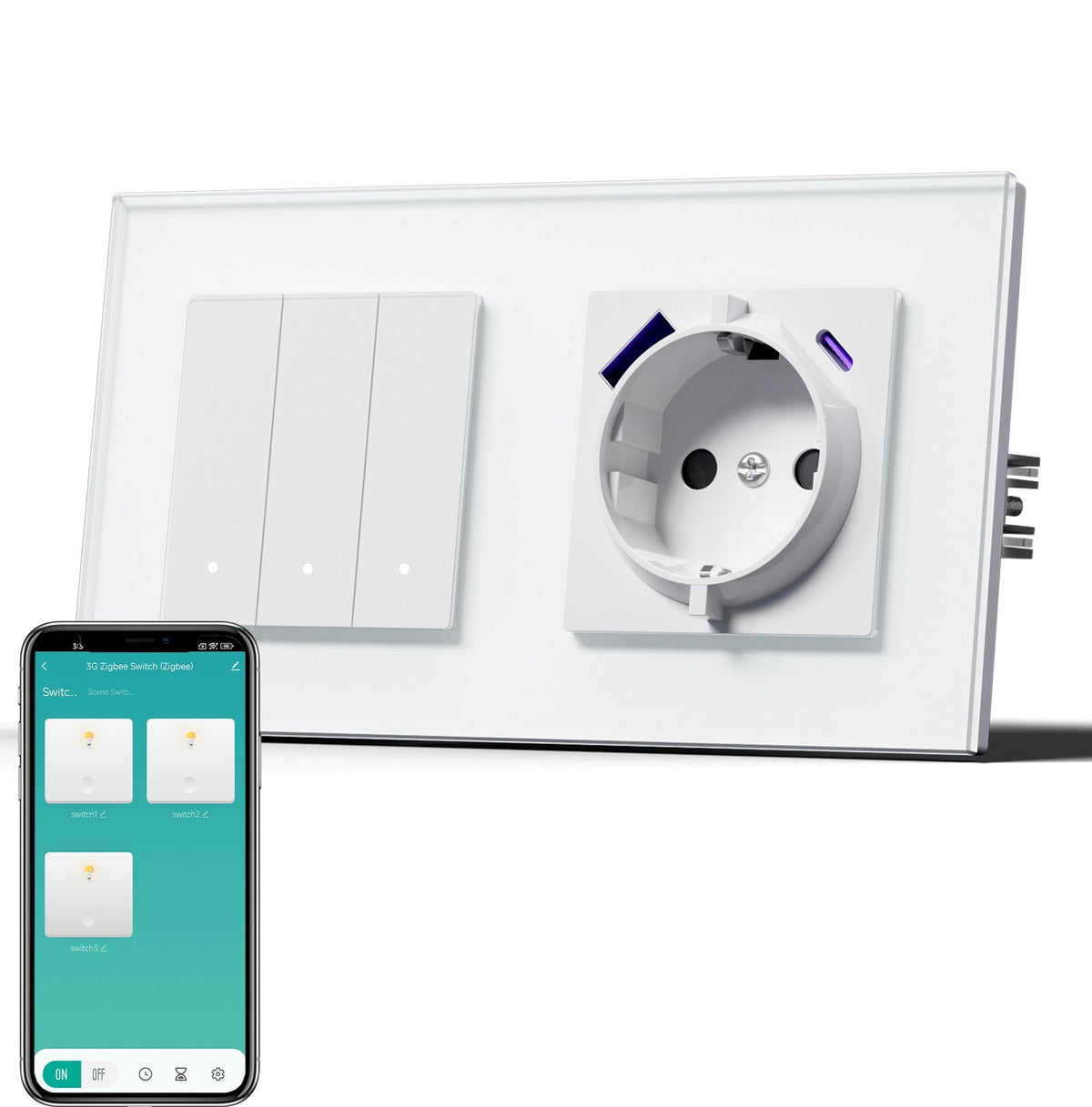 BSEED Smart Zigbee Light Switch (With Neutral) Socket With USB C 20W Fast Charge Light Switches Bseedswitch White 3 Gang 