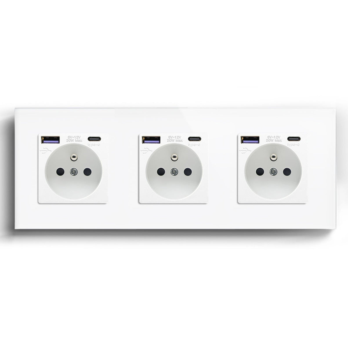 BSEED FR sockets with 20W PD Fast Charge Type-C Interface Outlet Wall Socket Power Outlets & Sockets Bseedswitch White Triple 