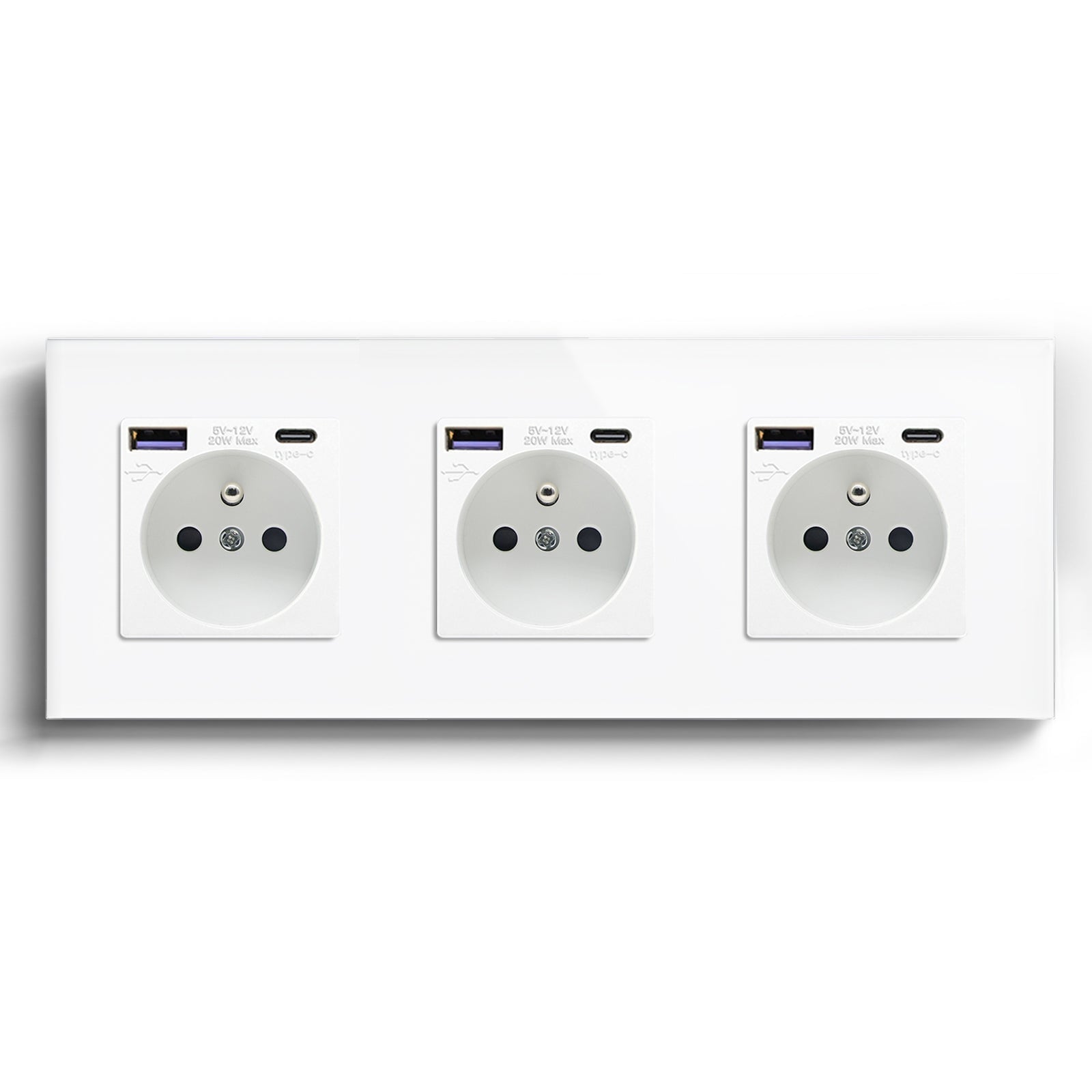 BSEED FR sockets with 20W PD Fast Charge Type-C Interface Outlet Wall Socket Power Outlets & Sockets Bseedswitch White Triple 