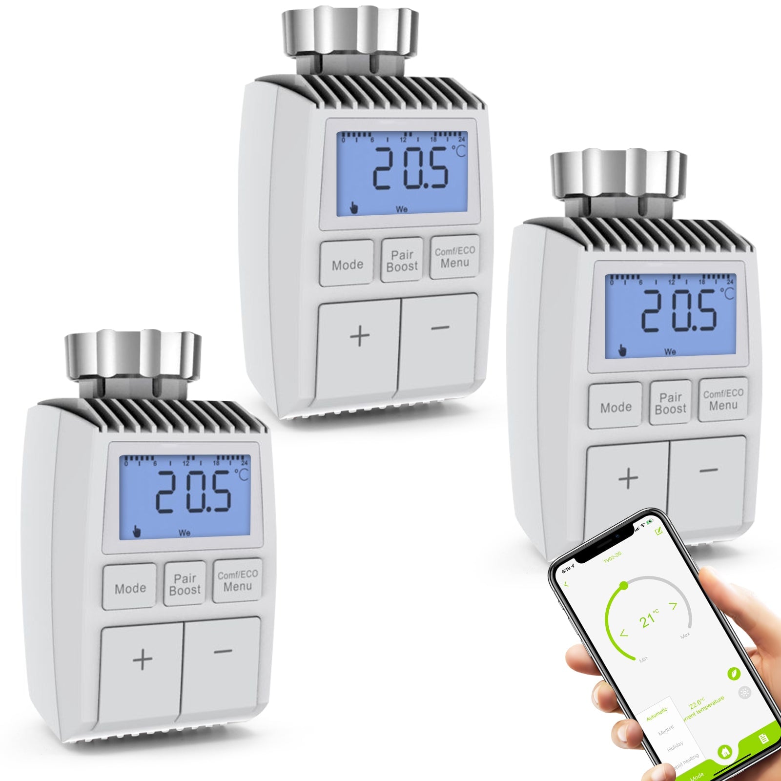 BSEED ZigBee3.0 Thermostatic Valve Smart Radiator Actuator Programmable Temperature Controller 恒温器 Bseedswitch 3PCS Temperature control valve 