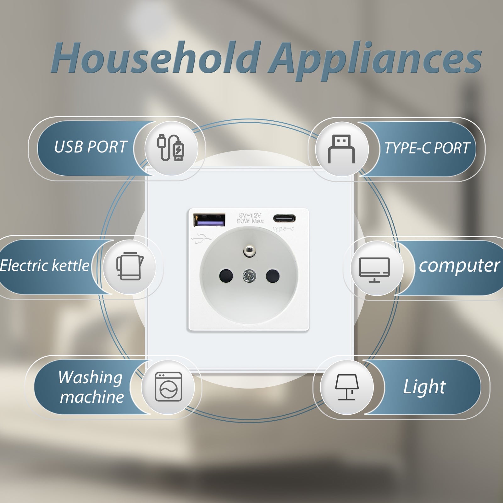 Fr Socket Types BSEED FR sockets with 20W PD Fast Charge Type-C Interface Outlet Wall ...