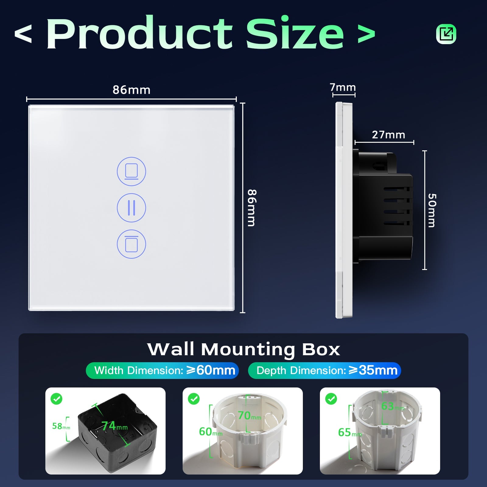 Bseed Smart Wifi Roller Shutter Switch Glass Panel Tuya App Vertical version