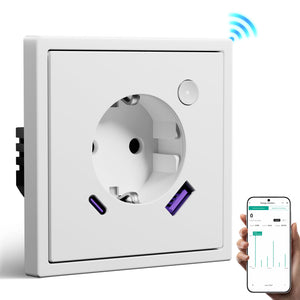 BSEED Intelligente WLAN-Steckdose mit Energiemessung, 20W USB-C Anschluss, EU-Steckdose, kompatibel mit Alexa & Google Home