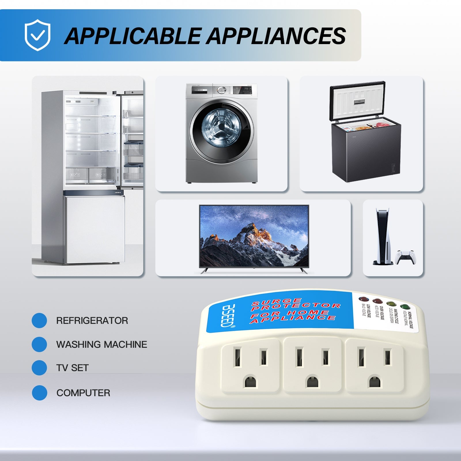 Bseed US 120V Surge Protector Voltage Brownout Plug Home Appliance PC Series Voltage Transformers & Regulators Bseedswitch 