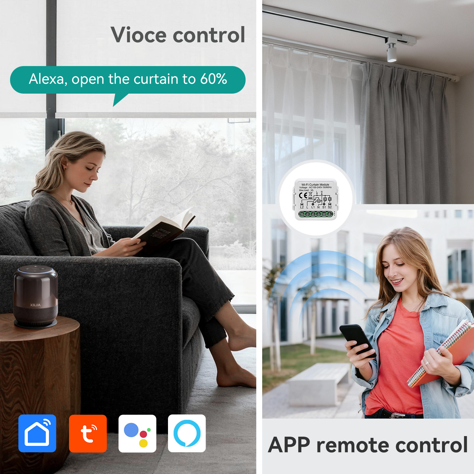 BSEED Smart Zigbee Curtain switch module smart switch for control of curtains blinds and shutters.