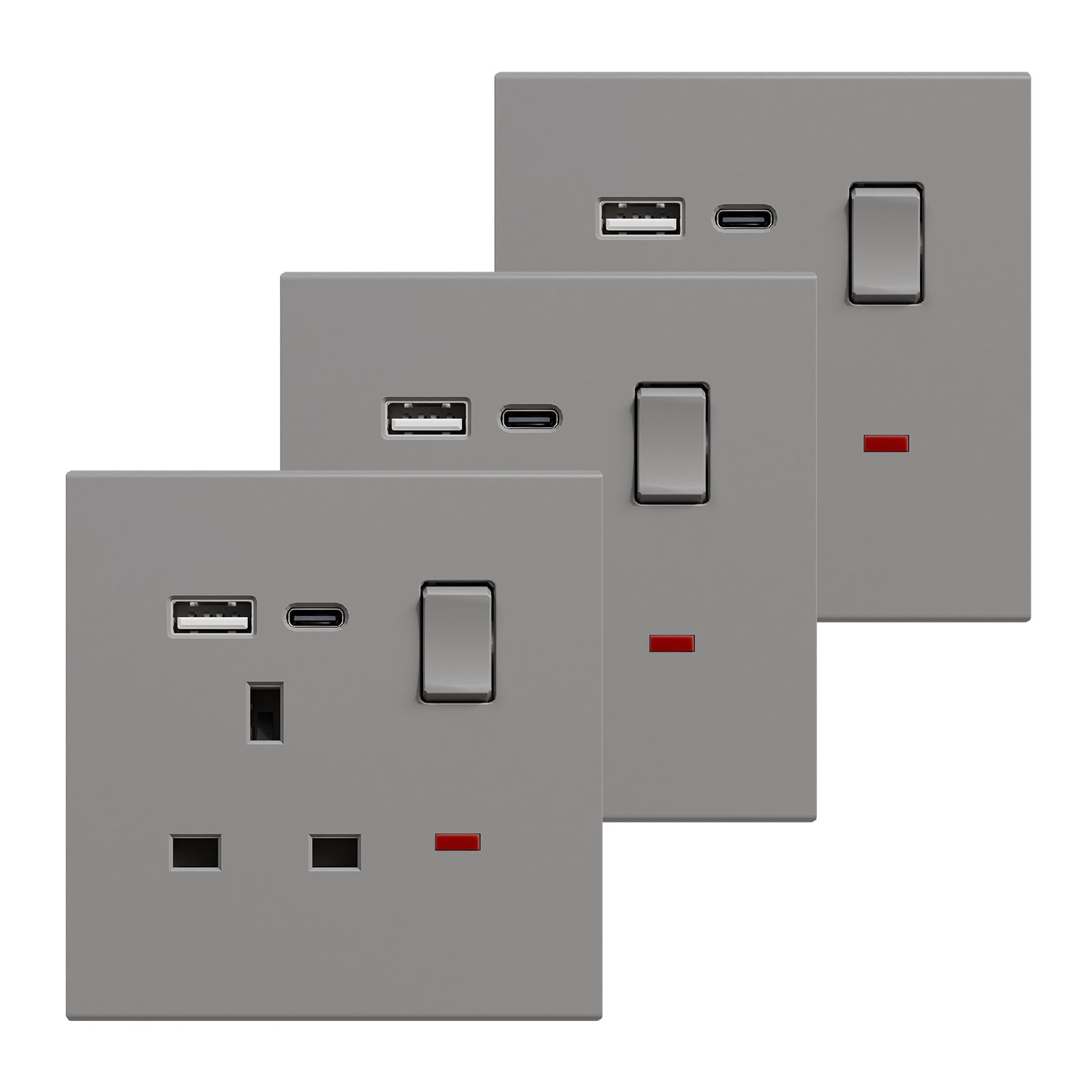 BSEED UK Standard 13A Socket with USB-C Port Electrical switch sockets Plastics Panel Power Outlets & Sockets Bseedswitch grey 3 PCS/Pack Single Scoket