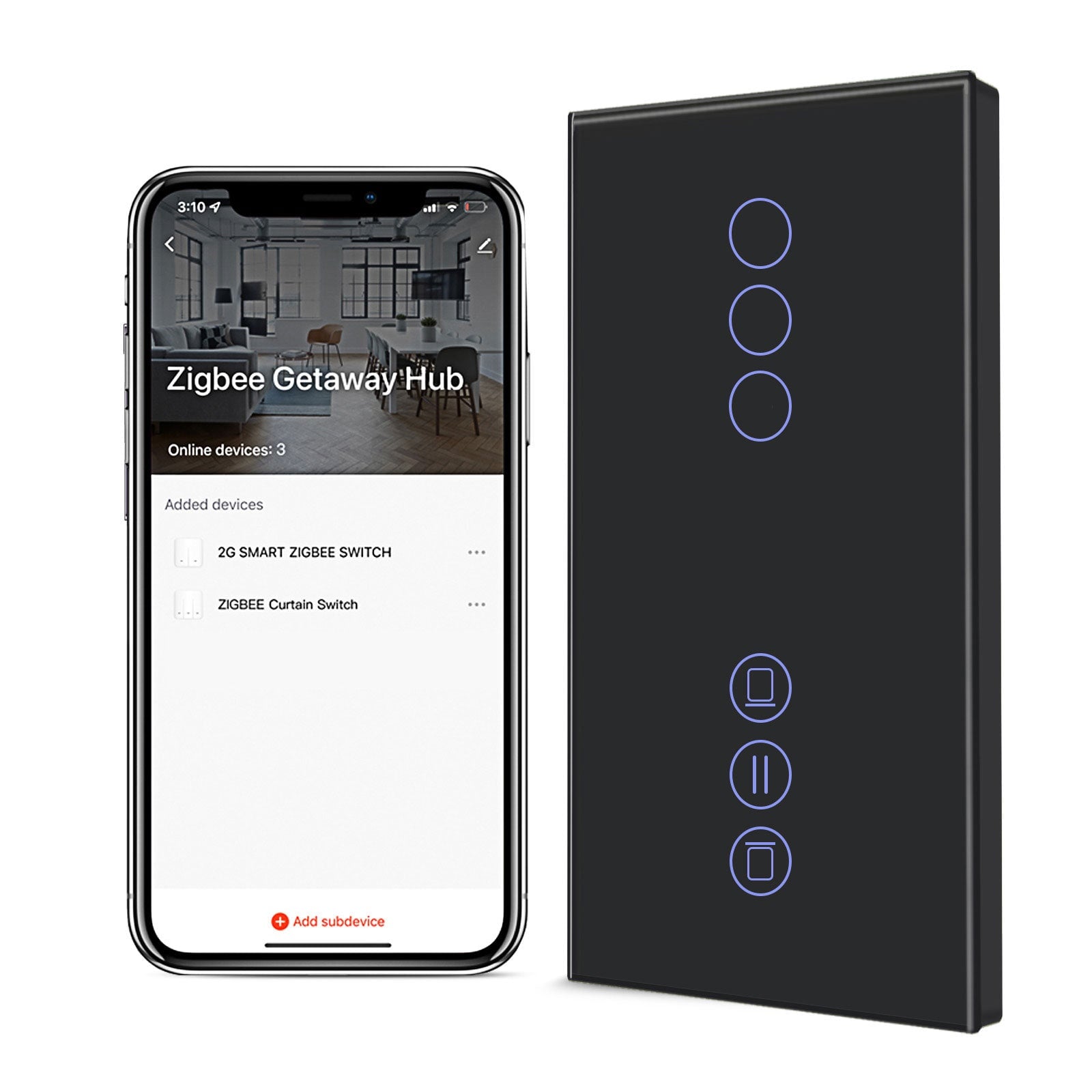 BSEED Zigbee Light Switch With Blind Switch Smart Wall Touch Switch Smart Zigbee Wall Switch Vertical version blind switch Bseedswitch Black 3 Gang + Blinnd Switch 