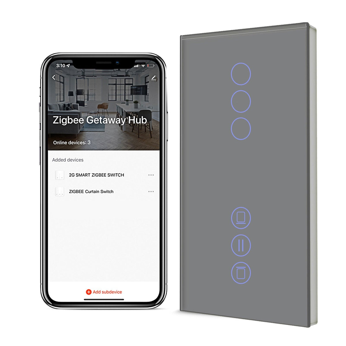 BSEED Zigbee Light Switch With Blind Switch Smart Wall Touch Switch Smart Zigbee Wall Switch Vertical version blind switch Bseedswitch Grey 3 Gang + Blinnd Switch 