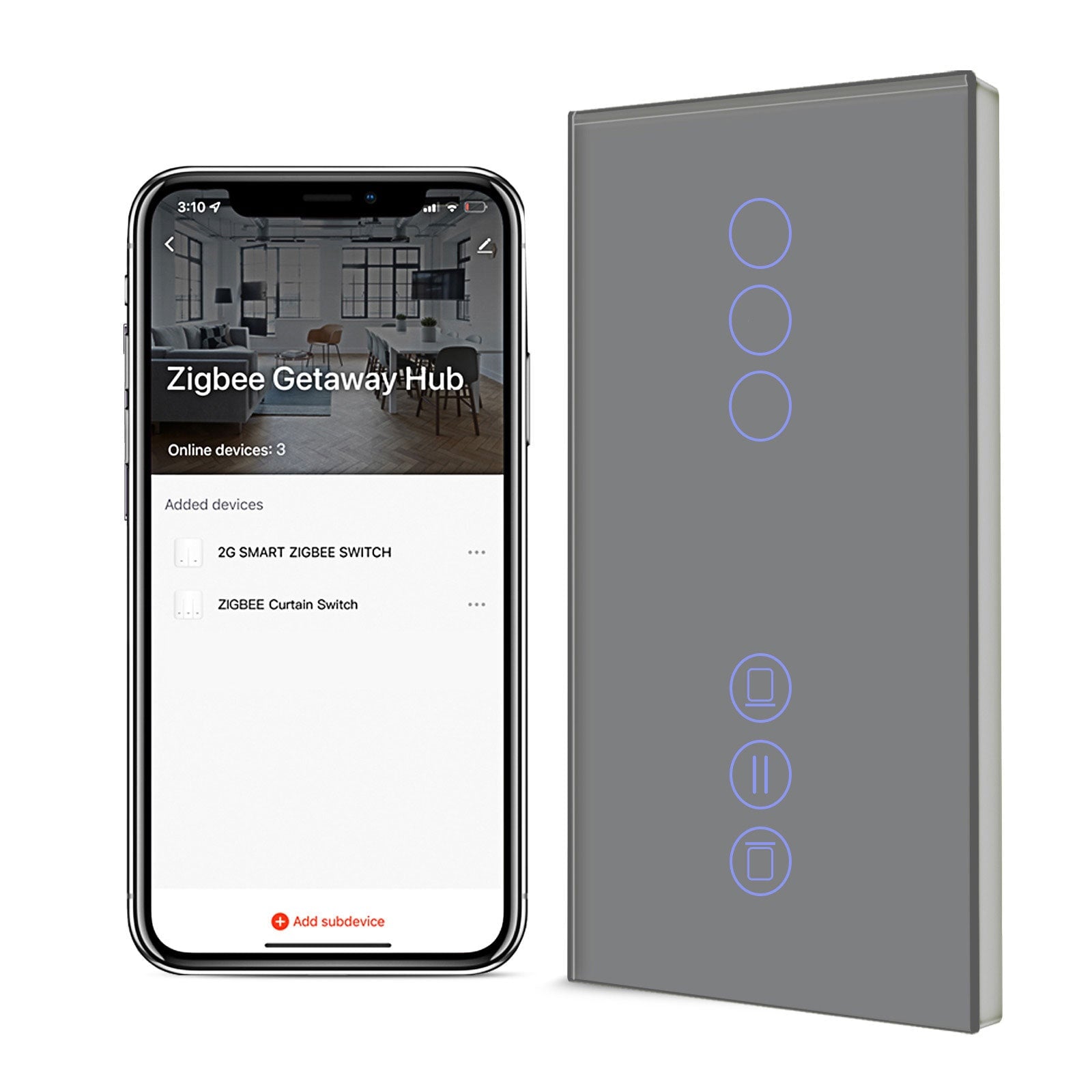 BSEED Zigbee Light Switch With Blind Switch Smart Wall Touch Switch Smart Zigbee Wall Switch Vertical version blind switch Bseedswitch Grey 3 Gang + Blinnd Switch 