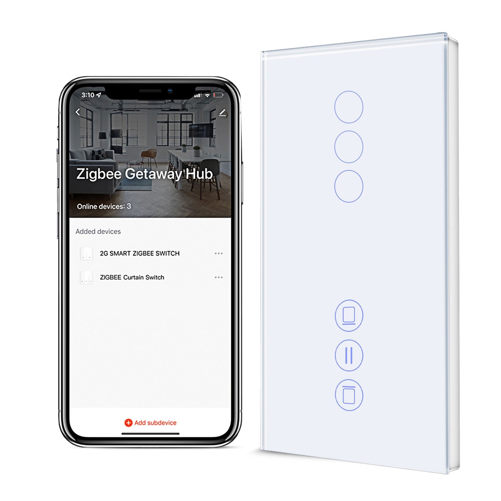 BSEED Zigbee Light Switch With Blind Switch Smart Wall Touch Switch Smart Zigbee Wall Switch Vertical version blind switch Bseedswitch White 3 Gang + Blinnd Switch 