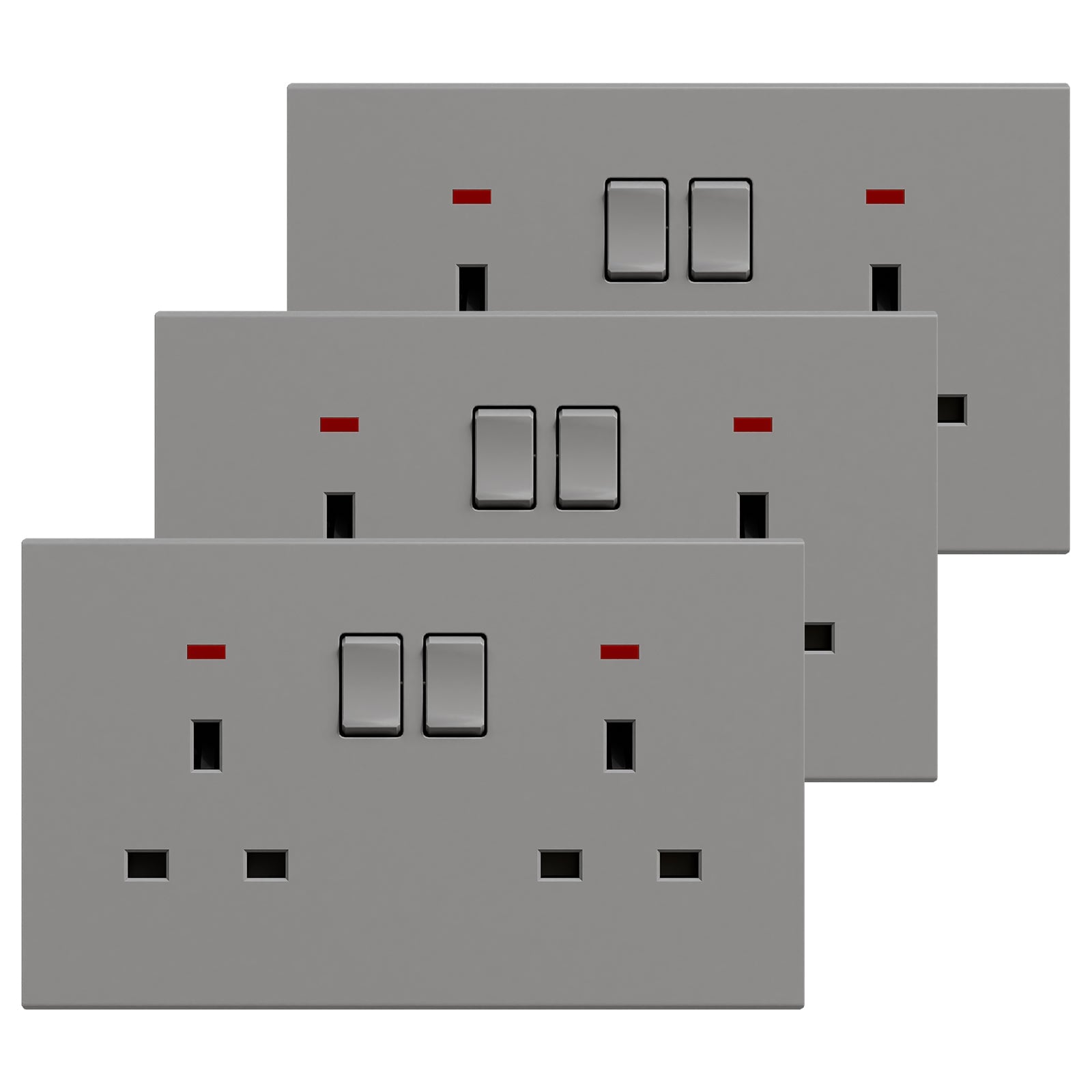 BSEED UK Standard 13A Socket Glossy plastic panel socket for home renovation switched socket for appliances Power Outlets & Sockets Bseedswitch grey 3 PCS/Pack Double Socket
