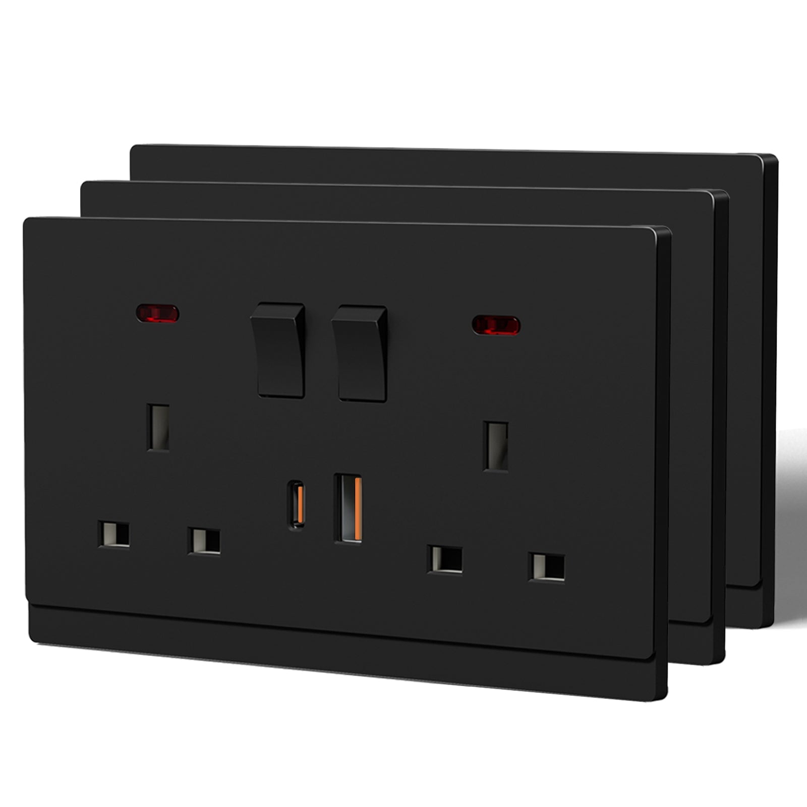 BSEED G16 Series UK Standard 13A Socket with 18W USB-C Port Power Outlets & Sockets Bseedswitch black 3 PCS/Pack Double Socket