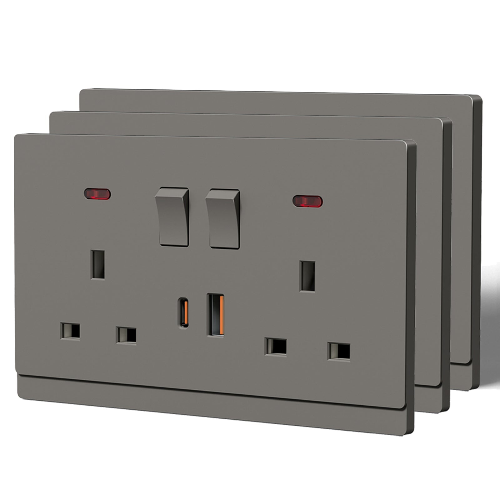 BSEED G16 Series UK Standard 13A Socket with 18W USB-C Port Power Outlets & Sockets Bseedswitch grey 3 PCS/Pack Double Socket