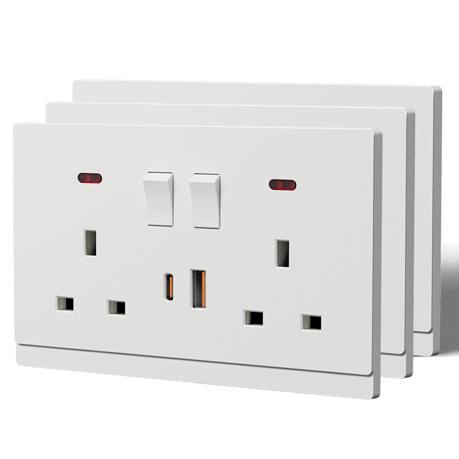 BSEED G16 Series UK Standard 13A Socket with 18W USB-C Port Power Outlets & Sockets Bseedswitch white 3 PCS/Pack Double Socket