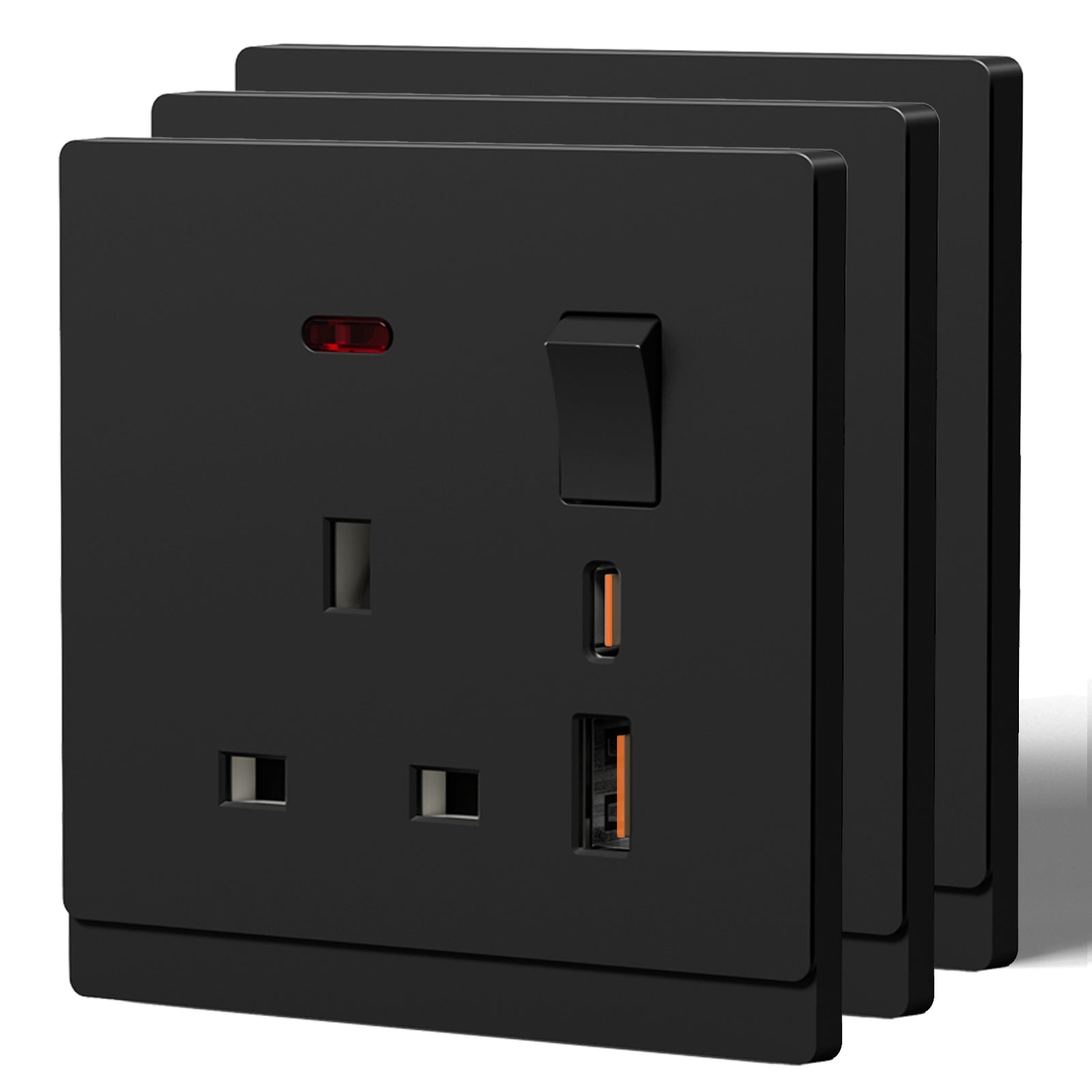 BSEED G16 Series UK Standard 13A Socket with 18W USB-C Port Power Outlets & Sockets Bseedswitch black 3 PCS/Pack Single Scoket