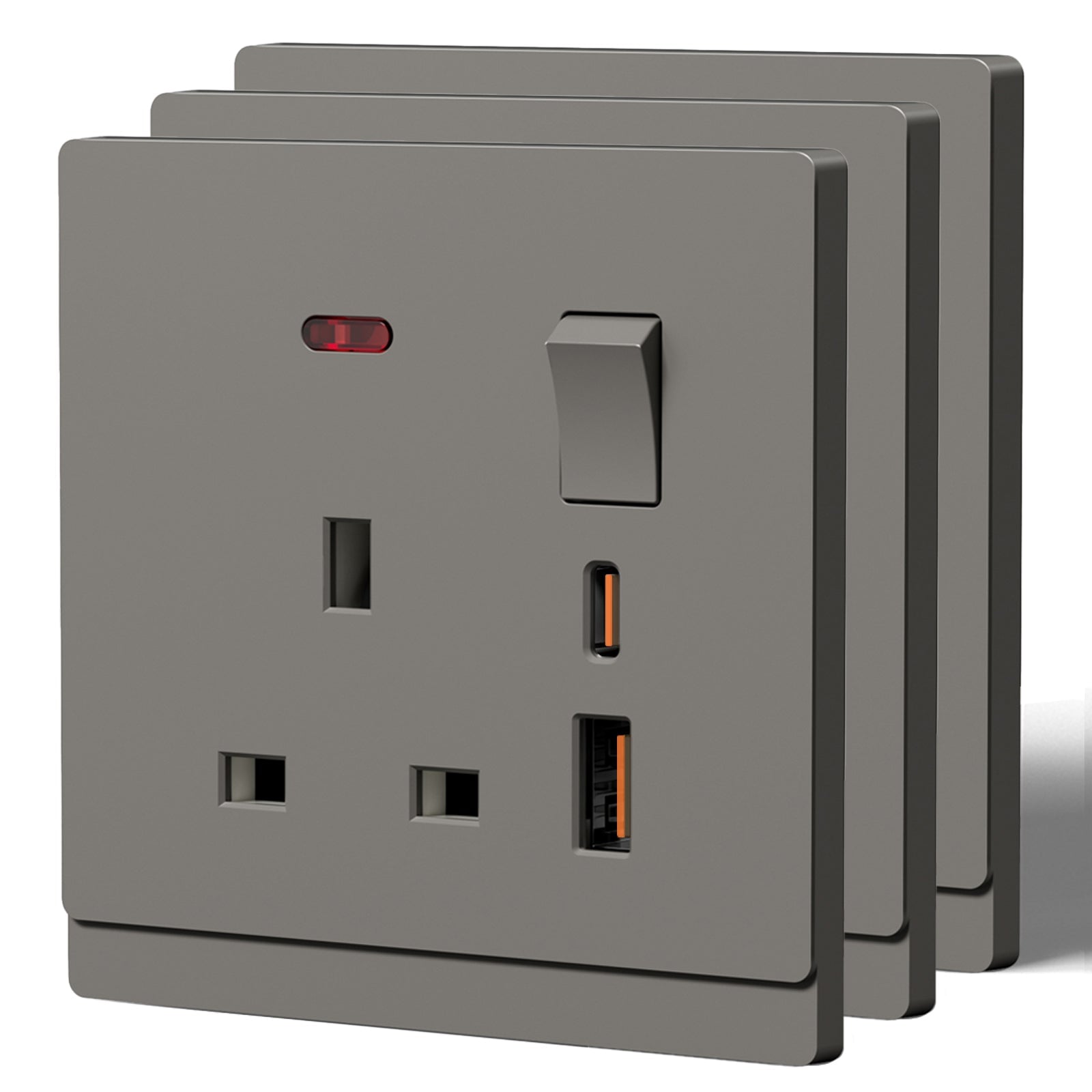 BSEED G16 Series UK Standard 13A Socket with 18W USB-C Port Power Outlets & Sockets Bseedswitch grey 3 PCS/Pack Single Scoket