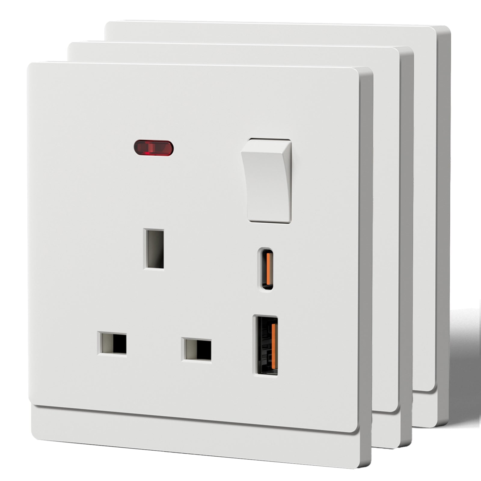 BSEED G16 Series UK Standard 13A Socket with 18W USB-C Port Power Outlets & Sockets Bseedswitch white 3 PCS/Pack Single Scoket