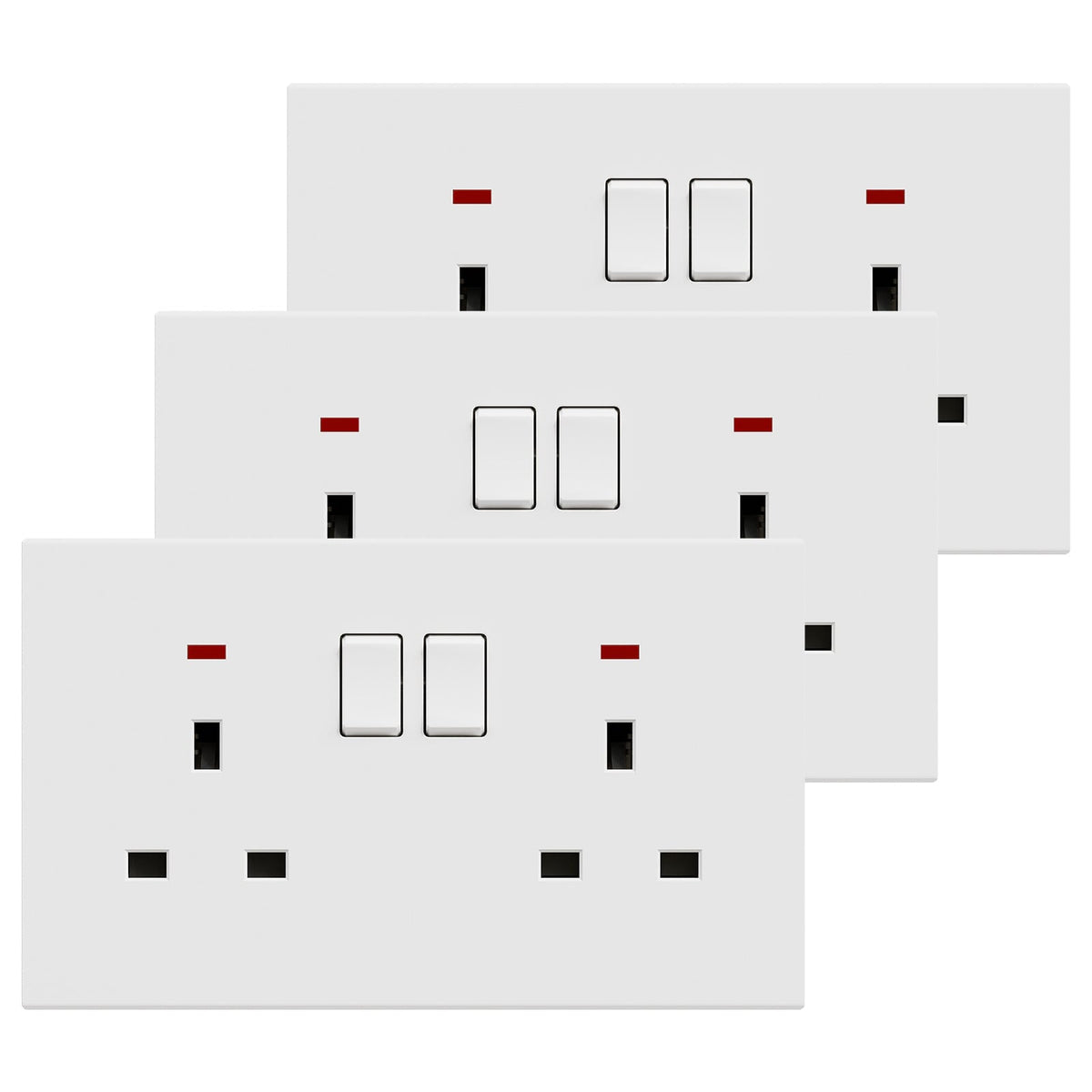 BSEED UK Standard 13A Socket Glossy plastic panel socket for home renovation switched socket for appliances Power Outlets & Sockets Bseedswitch white 3 PCS/Pack Double Socket