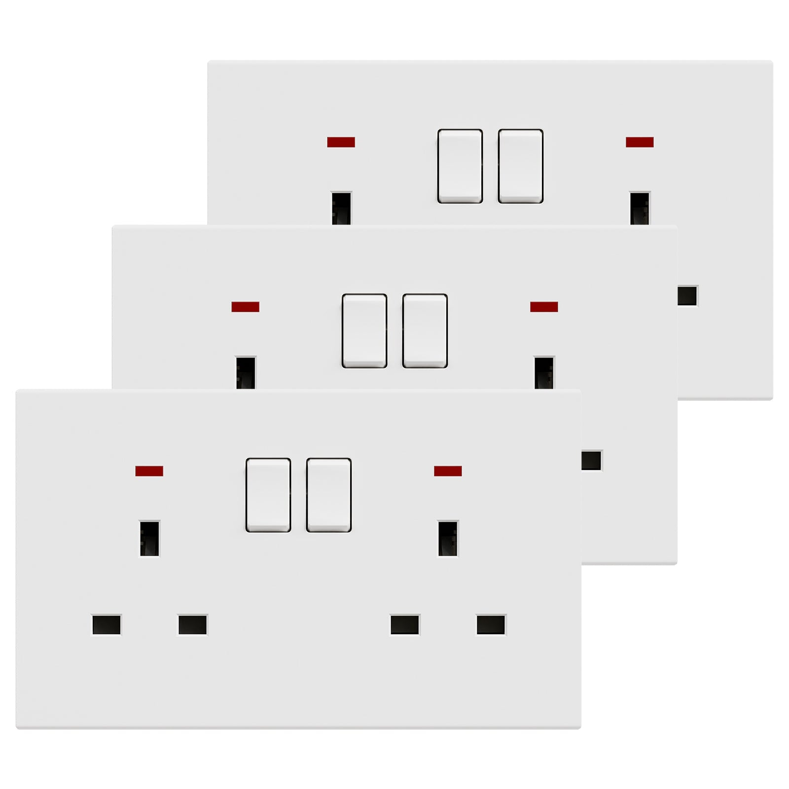 BSEED UK Standard 13A Socket Glossy plastic panel socket for home renovation switched socket for appliances Power Outlets & Sockets Bseedswitch white 3 PCS/Pack Double Socket