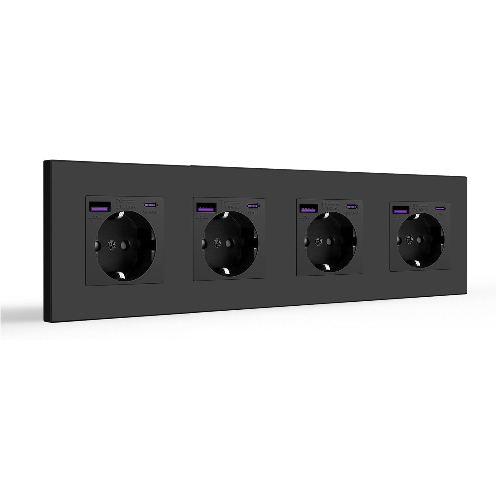 BSEED EU sockets with 20W PD Fast Charge Type-C Interface Outlet Wall Socket Power Outlets & Sockets Bseedswitch Black Plastic Panel Quadruple