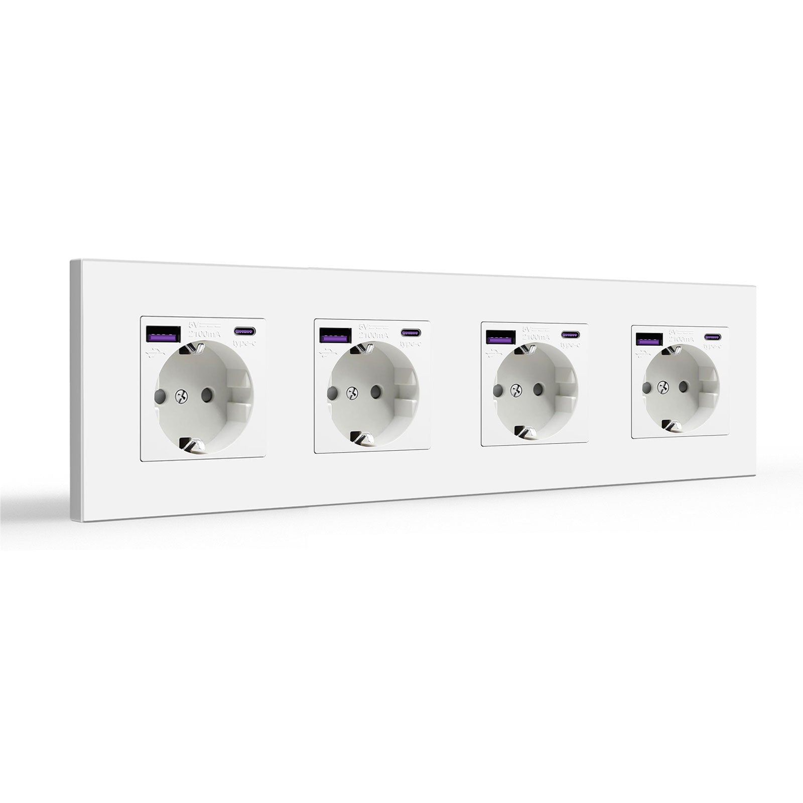BSEED EU sockets with 20W PD Fast Charge Type-C Interface Outlet Wall Socket Power Outlets & Sockets Bseedswitch White Plastic Panel Quadruple