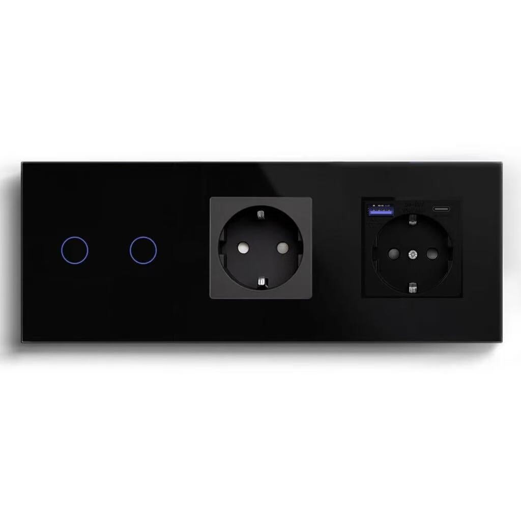 BSEED Product Customization Bseedswitch wifi 2gang switch without neutral line with eu socket with eu socket with fast charge usb-c port 