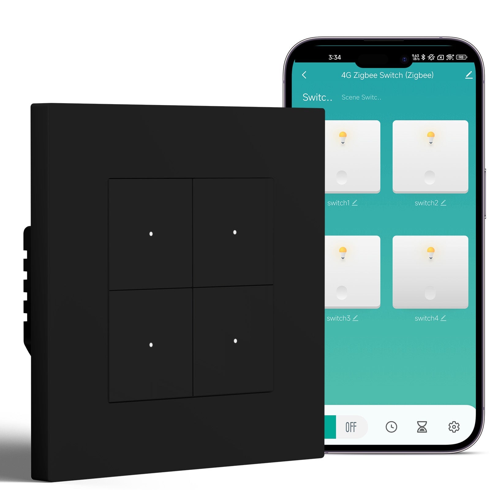 BSEED Smart Zigbee Light Switch (With Neutral) Hub required Switch work with tuya Alexa Light Switches Bseedswitch Black 4 Gang Plastic