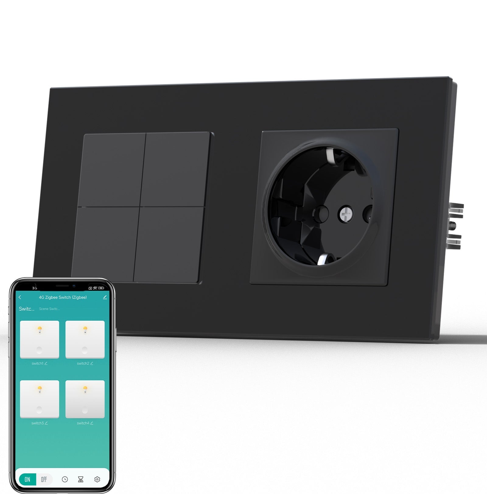 BSEED Smart Zigbee Light Switch (With Neutral) Socket For Type F Plug Eu Electric Power Socket Light Switches Bseedswitch Black 4 Gang 