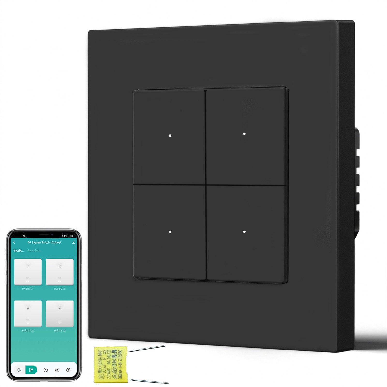 BSEED Echo Smart Zigbee Light Switch (No Neutral) Hub required Switch Light Switches Bseedswitch Black Plastic 4 Gang