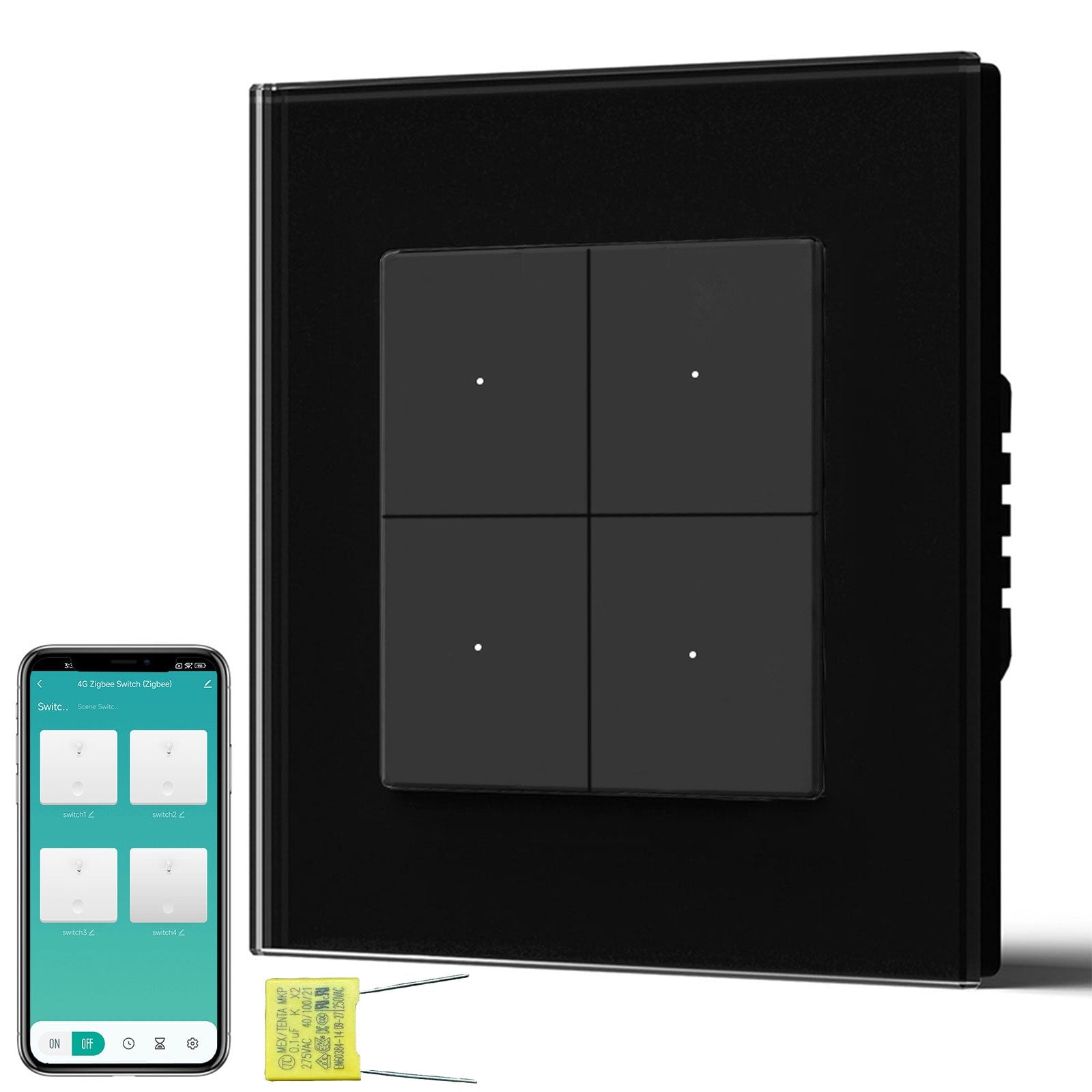 BSEED Echo Smart Zigbee Light Switch (No Neutral) Hub required Switch Light Switches Bseedswitch Black Glass 4 Gang