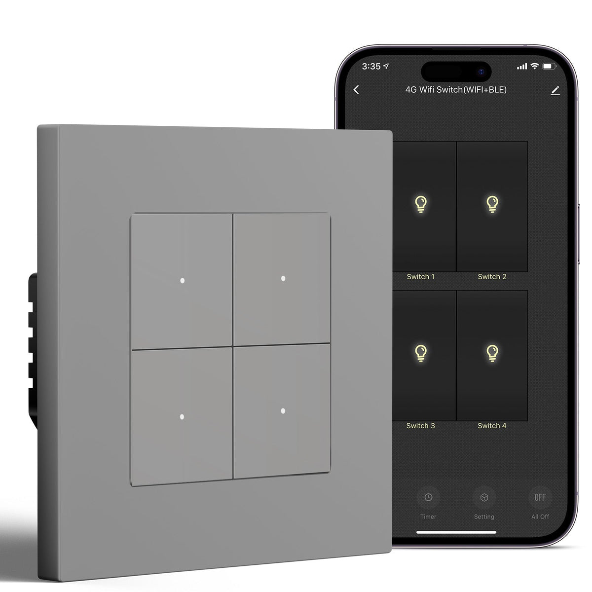 BSEED Smart Wifi Light Switch (With Neutral) Light Switches Bseedswitch Grey 4 Gang Plastic