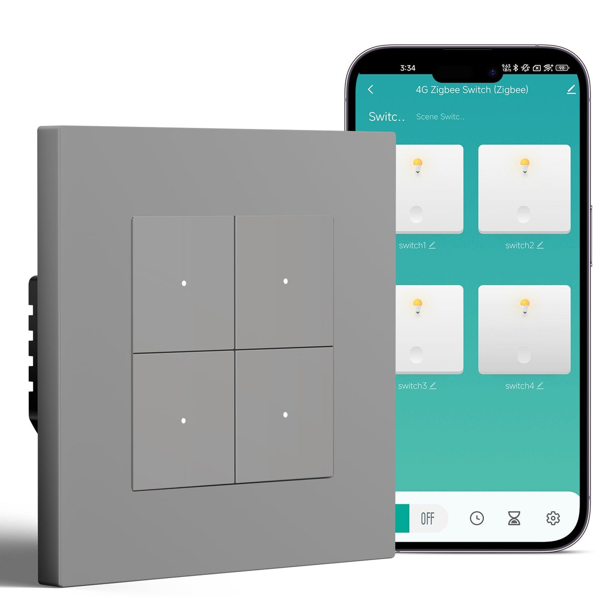 BSEED Smart Zigbee Light Switch (With Neutral) Hub required Switch work with tuya Alexa Light Switches Bseedswitch Grey 4 Gang Plastic