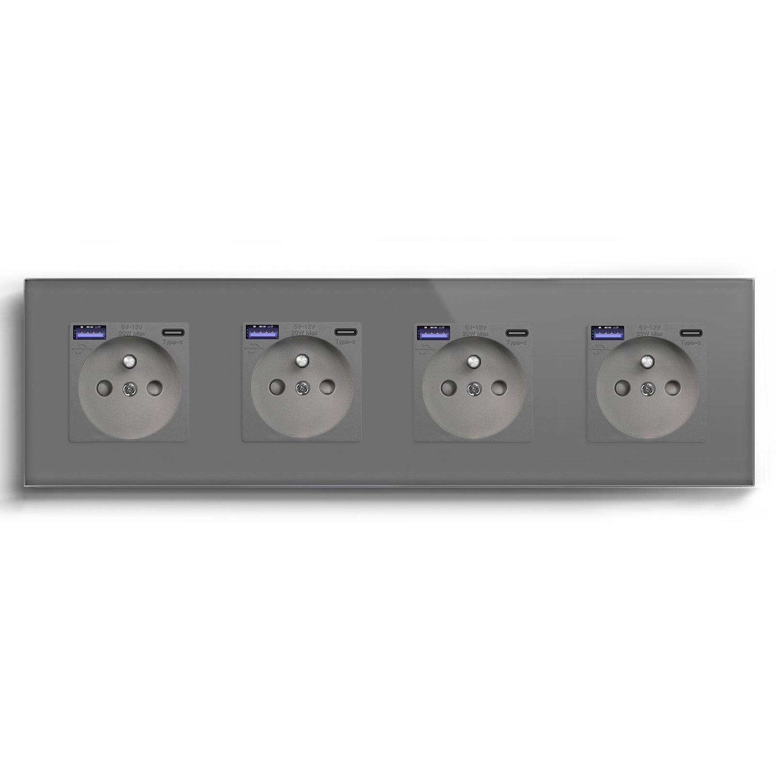 BSEED FR sockets with 20W PD Fast Charge Type-C Interface Outlet Wall Socket Power Outlets & Sockets Bseedswitch Grey Quadruple 